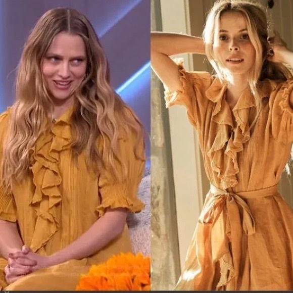 Doen Mustard Ruffle Mini Dress - Picture 1 of 8